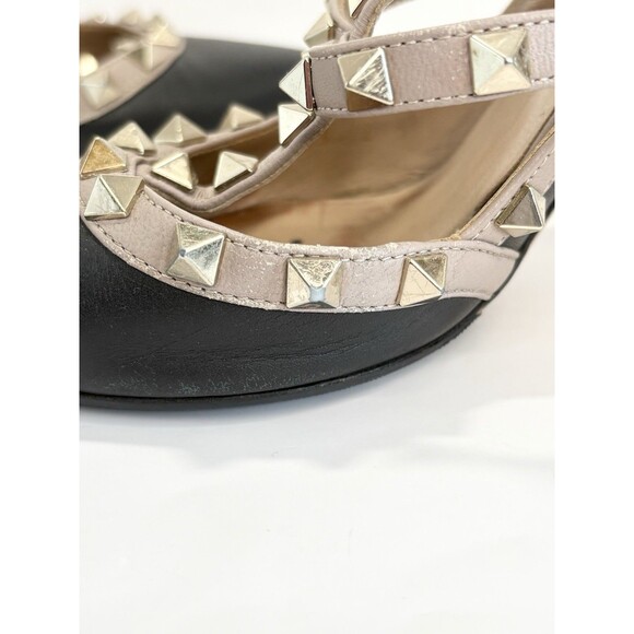 Valentino Garavani Rockstud Ankle Strap Pump Black w/ Gold Studs Sz EU 37.5 - Picture 15 of 16
